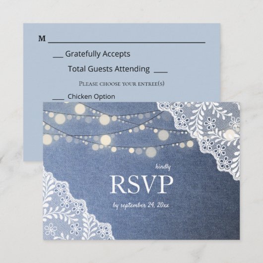 Jean Lace & String Lights結婚's w/Meal 出欠カード (正面/裏面)
