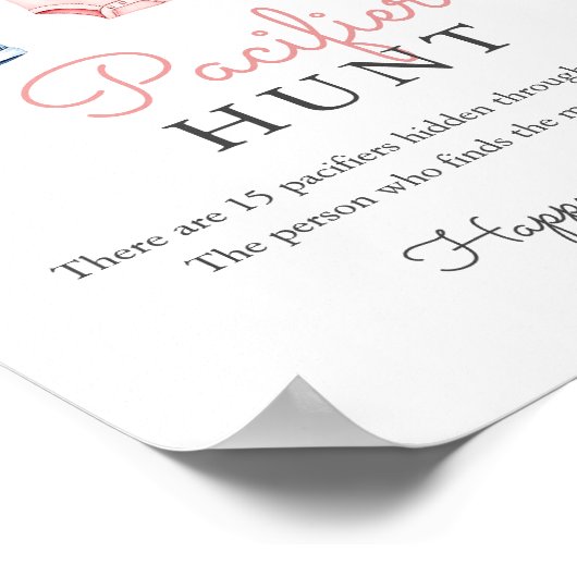 Jean Pacifier Hunt Baby Shower Game Sign ポスター (角)