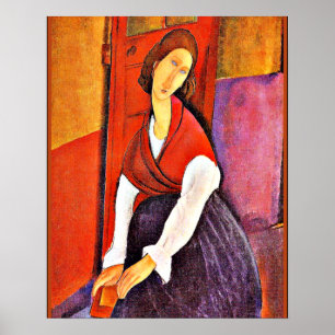 Jeanne Hebuterne in a Red Shawl by Modigliani ポスター