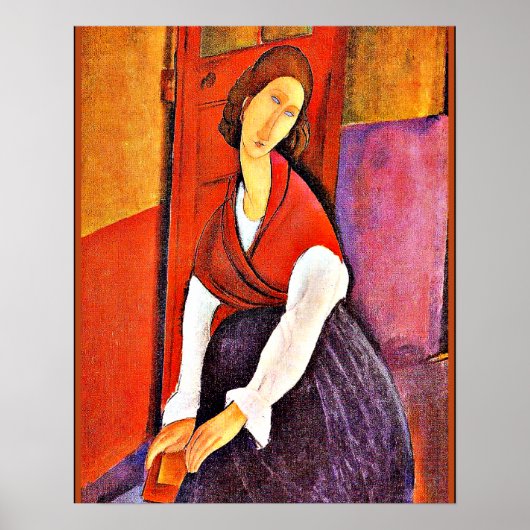 Jeanne Hebuterne in a Red Shawl by Modigliani ポスター (正面)
