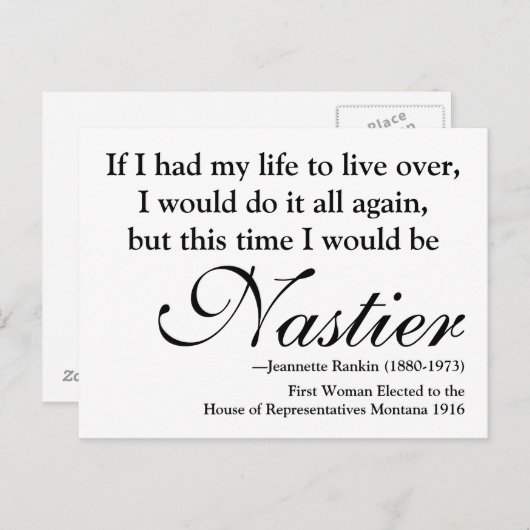 Jeannette Rankin「女扱いにく性」引用文はがき ポストカード (正面/裏面)