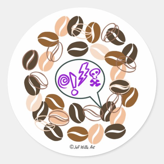 Jeff Willis ArtによるCOFFEE & CUSSIN' ラウンドシール (正面)