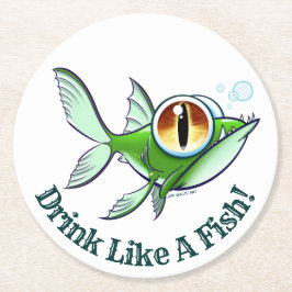 Jeff Willis ArtによるDRINK LIKE A FISH ラウンドペーパーコースター
