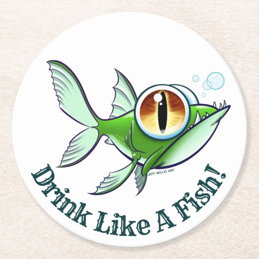 Jeff Willis ArtによるDRINK LIKE A FISH ラウンドペーパーコースター (正面)