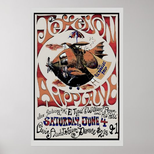 Jefferson Air Plane 1966 Concert Poster Print 1 ポスター (正面)