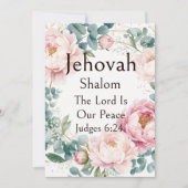 Jehovah Shalom、ピンクの芍薬 ユーカリのリースアート 招待状 (正面)