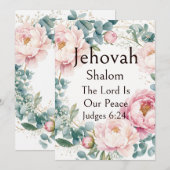 Jehovah Shalom、ピンクの芍薬 ユーカリのリースアート 招待状 (正面/裏面)