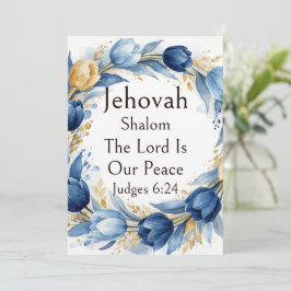 Jehovah Shalom、青と金のチューリップのリースの幻想的なデザイン 招待状