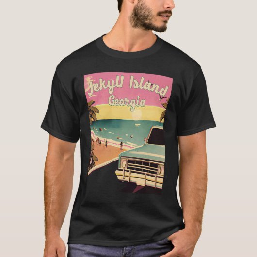 Jekyll Island Retro Beach Vacation Souvenir Georgi Tシャツ (正面)