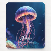 jellyfish art, white script name and extra text マウスパッド (正面)