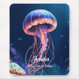jellyfish art, white script name and extra text マウスパッド