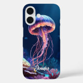 Jellyfish Art, White Script Name Case-Mate iPhoneケース (裏面)