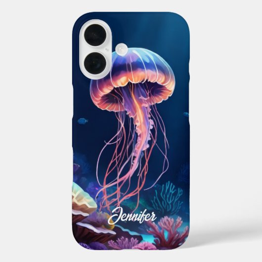 Jellyfish Art, White Script Name Case-Mate iPhoneケース (裏面)