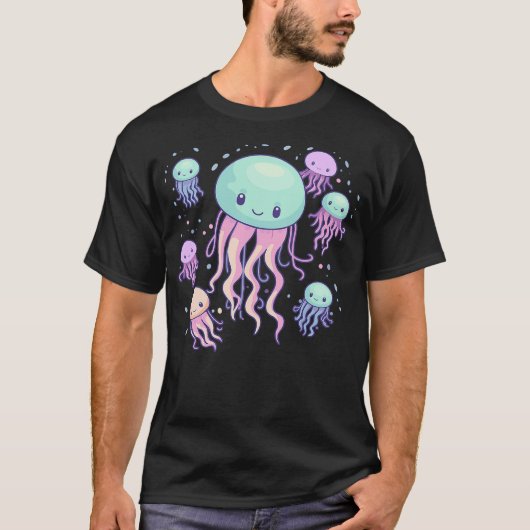 Jellyfish Cute Kawaii Sea Ocean Creature Fish Scho Tシャツ (正面)