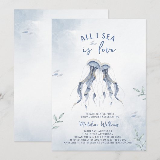 Jellyfish Elegant Ocean Bridal Shower 招待状 (正面/裏面)