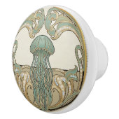 Jellyfish Green Cream & Gold Art Deco Nouveau セラミックノブ (右)