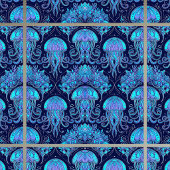 Jellyfish Mandala Pattern Blue Purple Graphic Tile タイル