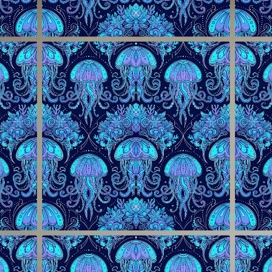 Jellyfish Mandala Pattern Blue Purple Graphic Tile タイル
