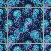 Jellyfish Mosaic Teal Purple Iridescent Design タイル