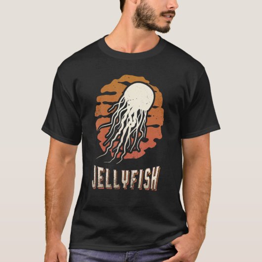 Jellyfish Vintage Retro Classic Animal Sunset Tシャツ (正面)