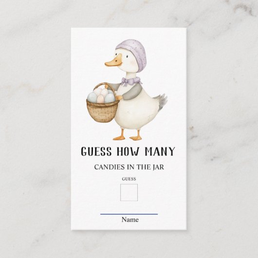 Jemima PuddleDuckは赤ちゃんシャワーゲームの数を推測 エンクロージャーカード (正面)