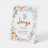 Jenga Guest Book Coastal Ocean Beach Bridal Shower 台座サイン (正面)