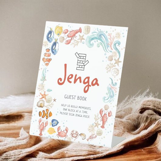Jenga Guest Book Coastal Ocean Beach Bridal Shower 台座サイン