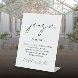 Jenga Guestbookミニマリストスクリプト白黒 台座サイン
