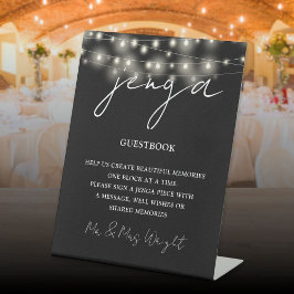 Jenga Guestbook黒白ストリングライト 台座サイン