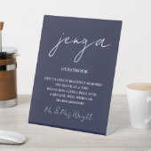 Jenga Guestbook Navy Blue Minimalistスクリプト 台座サイン (インサイチュ)