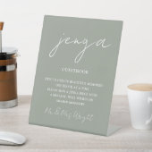 Jenga Guestbook Sage Green Minimalistスクリプト 台座サイン (インサイチュ)