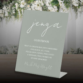 Jenga Guestbook Sage Green Minimalistスクリプト 台座サイン