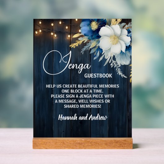 Jenga's結婚 Guestbook String Lightsフローラ アクリルサイン (ニュートラル)