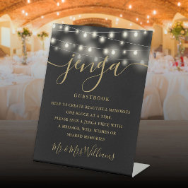Jenga's結婚 Guestbook String Lightsブラック金ゴールド 台座サイン