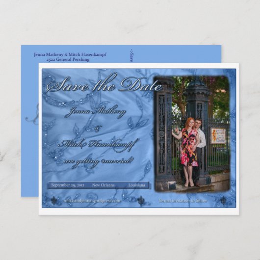 JennaとMitch日付の保存 案内ポストカード (正面/裏面)