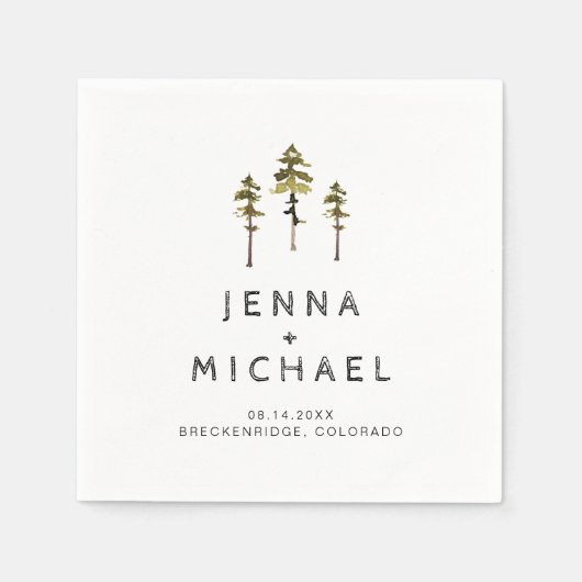 JENNA松の木の山と森結婚の スタンダードカクテルナプキン (正面)