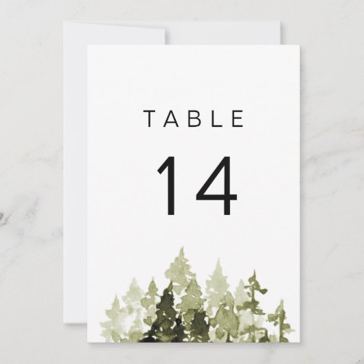 JENNA水色素朴松の木のテーブル番号 招待状 (正面)