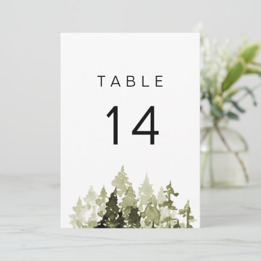 JENNA水色素朴松の木のテーブル番号 招待状 (スタンド正面)