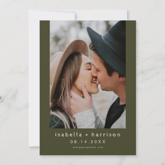 JENNA水色素朴松の木の日付を保存 招待状 (裏面)