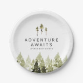 JENNA水色素朴松の木の赤ちゃんシャワー ペーパープレート (正面)