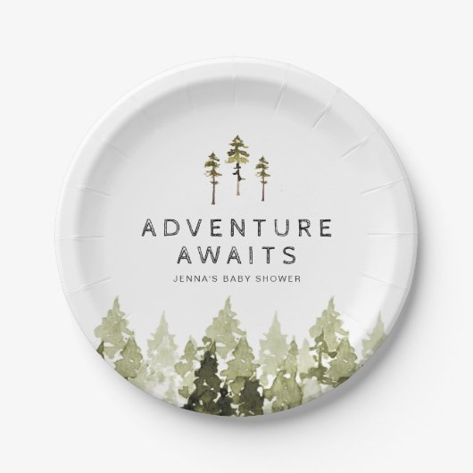 JENNA水色素朴松の木の赤ちゃんシャワー ペーパープレート (正面)