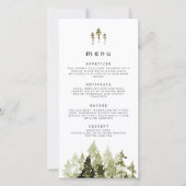 JENNA Rustic Watercolor Pine Tree Wedding Menu サンキューカード (正面)