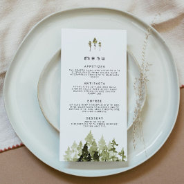 JENNA Rustic Watercolor Pine Tree Wedding Menu サンキューカード
