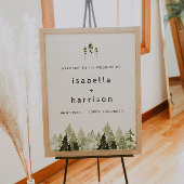 JENNA Rustic Watercolor Pine Tree Welcome Sign ポスター