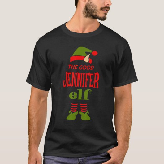 JENNIFER Elf Good Christmas Matching Pajama Party Tシャツ (正面)