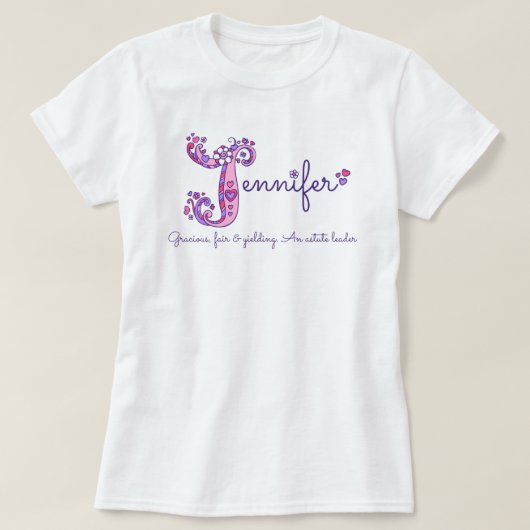 Jennifer girls J nameモノグラムシャツを意味する Tシャツ (デザイン正面)