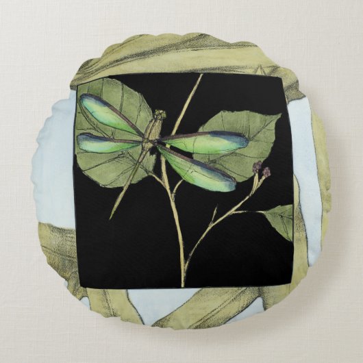Jennifer Goldberger葉によるドラゴンフライの挿入を持つ ラウンドクッション (正面)