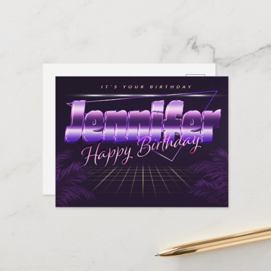Jennifer Name Vorname lila Postkarte Geburtstag ポストカード (正面/裏面インサイチュ)