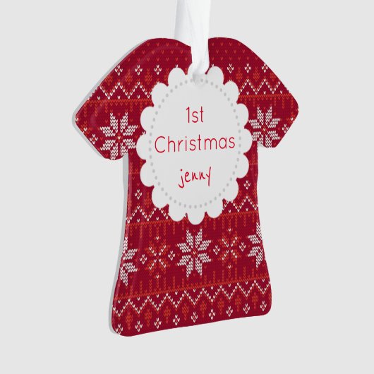Jennyの最初のクリスマスフォトをパーソナライズ オーナメント (正面)