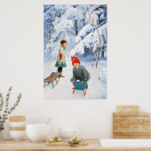 Jenny Nystrem Children sledding 1910 Winter XL ポスター (キッチン)